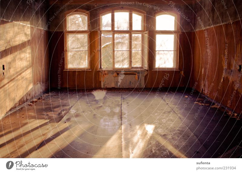 Play of light Ruin Window Broken Red Moody Spring fever Warm-heartedness Sunlight Shadow Warmth Soft Uninhabited Loneliness Colour photo Interior shot Deserted