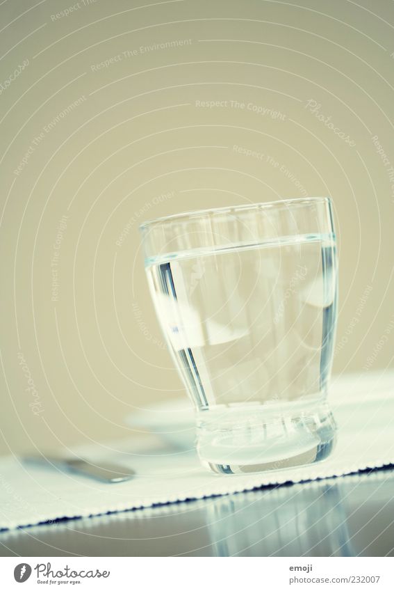 water glass Beverage Cold drink Drinking water Crockery Glass Bright Blue Cross processing Water Subdued colour Interior shot Copy Space top Neutral Background