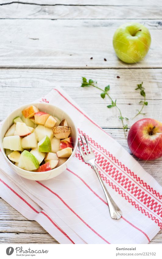 morning freshness Food Fruit Apple Nutrition Breakfast Organic produce Vegetarian diet Diet Slow food Bowl Fork Fresh Healthy Bright Delicious Fruit salad