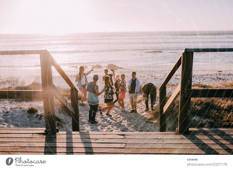 Hipster friends cheering and dancing at beach party Beverage Drinking Alcoholic drinks Beer Joy Happy Leisure and hobbies Vacation & Travel Freedom Summer Beach