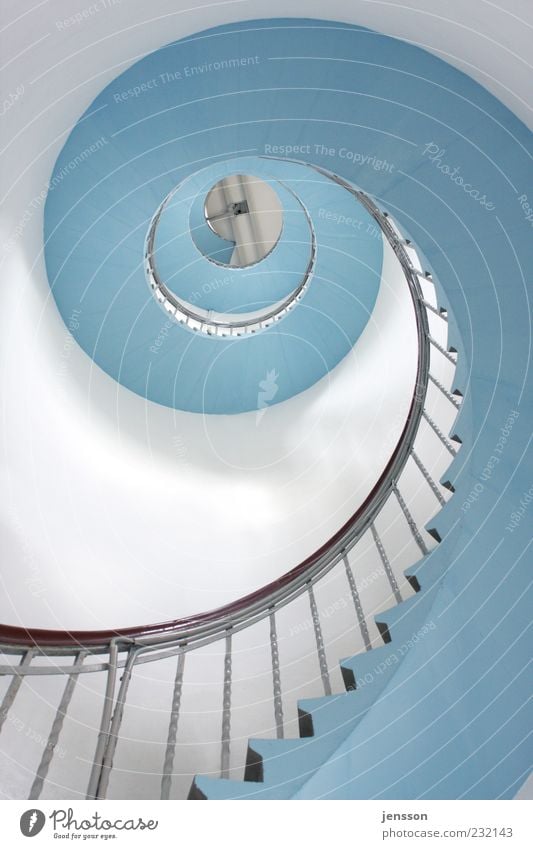 light blue spiral staircase Tower Manmade structures Building Architecture Wall (barrier) Wall (building) Stairs Esthetic Bright Tall Round Blue White Infinity