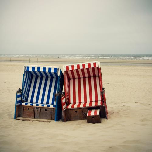 Double Lottchen Vacation & Travel Tourism Beach Ocean Nature Landscape Elements Sand Water Bad weather Coast North Sea Relaxation Beach chair Seating Stripe