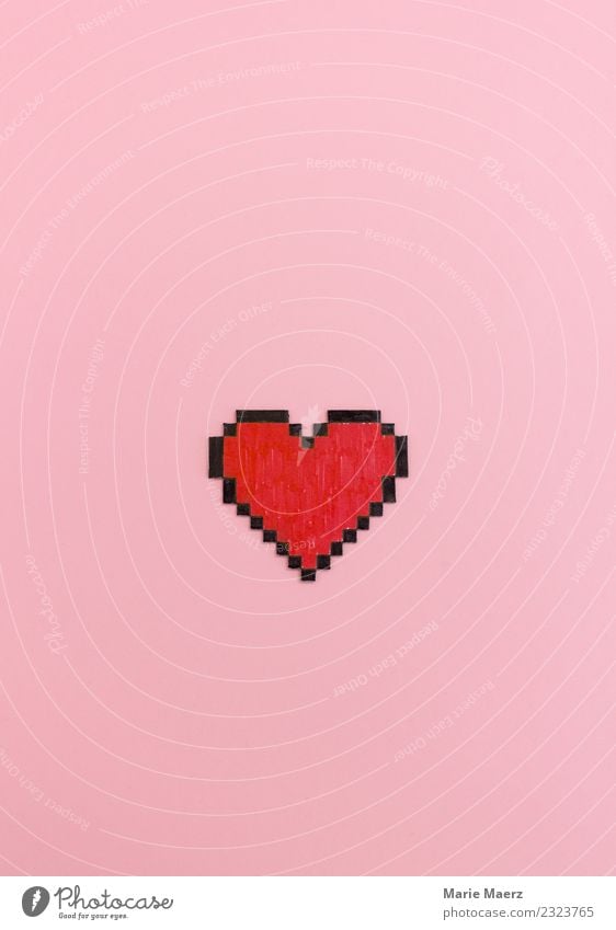 Red painted pixel heart shape on pink background. Lifestyle Happy Flirt Valentine's Day Computer Technology Heart Communicate Love Cool (slang) Modern Nerdy