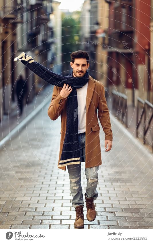 Young man wearing winter clothes in the street. Lifestyle Elegant Style Beautiful Hair and hairstyles Winter Human being Masculine Youth (Young adults) Man
