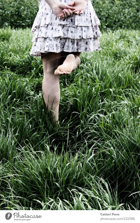 whatever. Human being Feminine Girl Young woman Youth (Young adults) Legs Feet 1 Nature Plant Grass Bushes Fashion Dress Going To enjoy Infinity Thin Green Pink