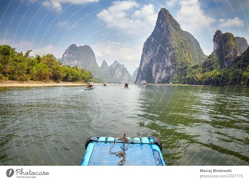 Li River bamboo raft from Guilin to Xingping, China. Relaxation Vacation & Travel Tourism Trip Adventure Freedom Sightseeing Expedition Summer Mountain Nature