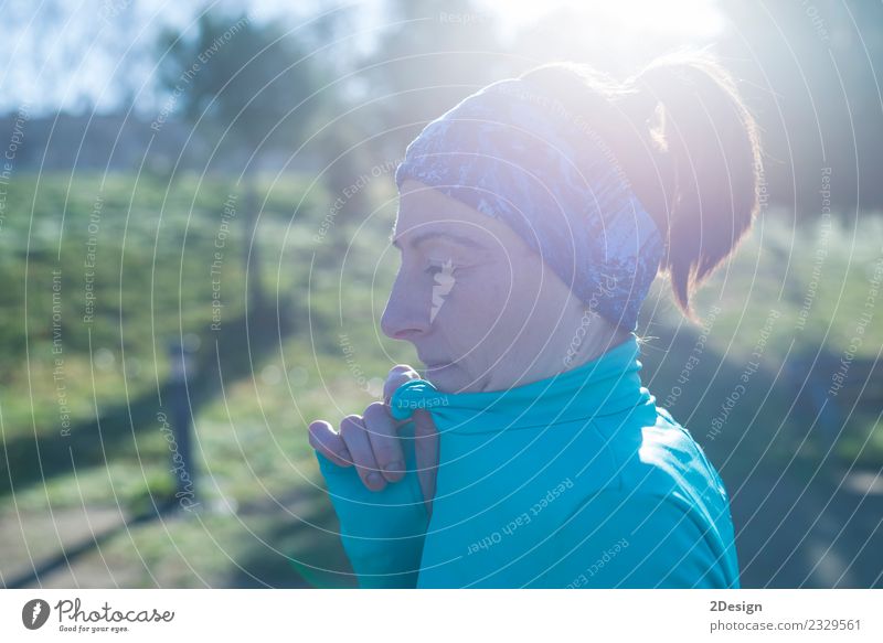 portrait of a runner woman at the park after running Lifestyle Beautiful Summer Sports Jogging Human being Woman Adults Nature Park Fitness Stand Athletic