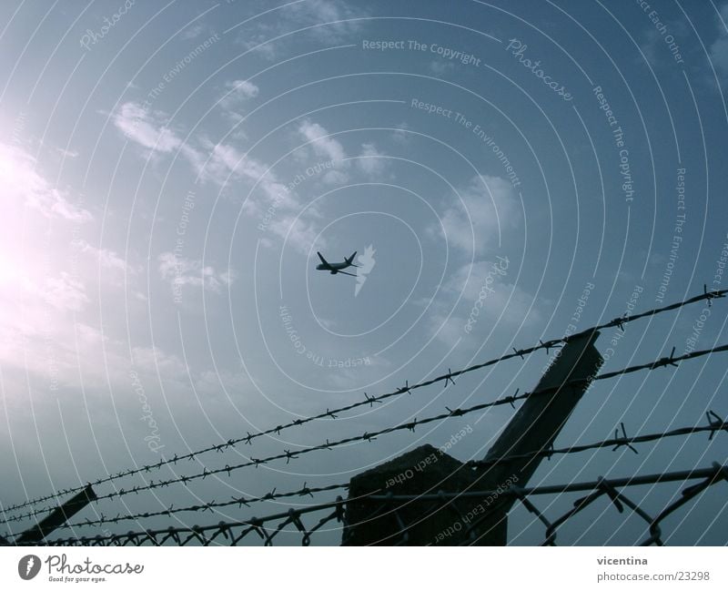 Starting Jet Runway Fence Barbed wire Airplane Safety Aviation Airport Beginning Sky