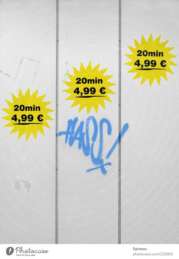 20 min. hatred for 4,99 Wall (barrier) Wall (building) Facade Hatred Tagging (graffiti) special offer Offer Graffiti Price tag Emotions Cancelation Word