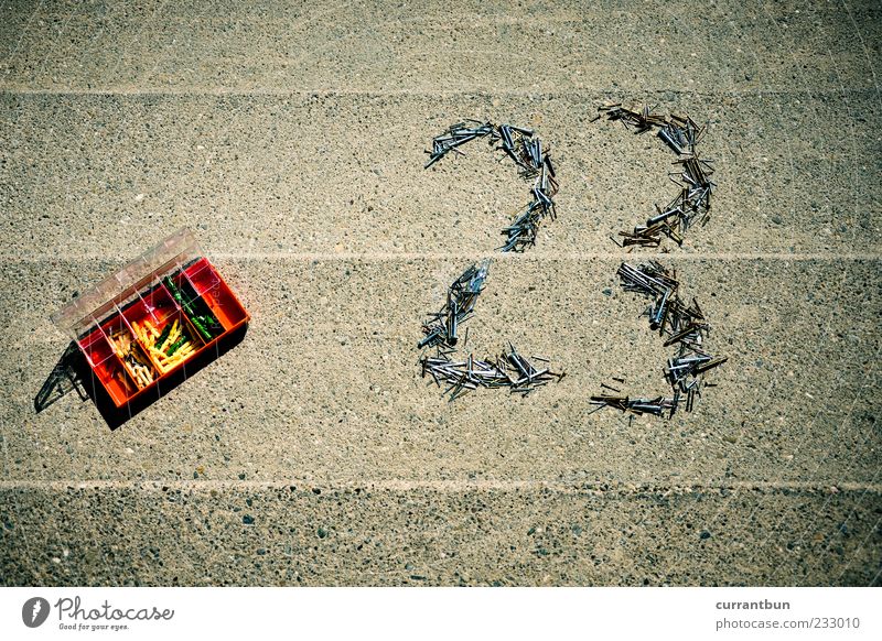 24 Concrete Uniqueness Whimsical Concrete floor Digits and numbers 3 23 Nail Screw Rawplug Stairs Toolbox Colour photo Day Sunlight Bird's-eye view Box Plastic