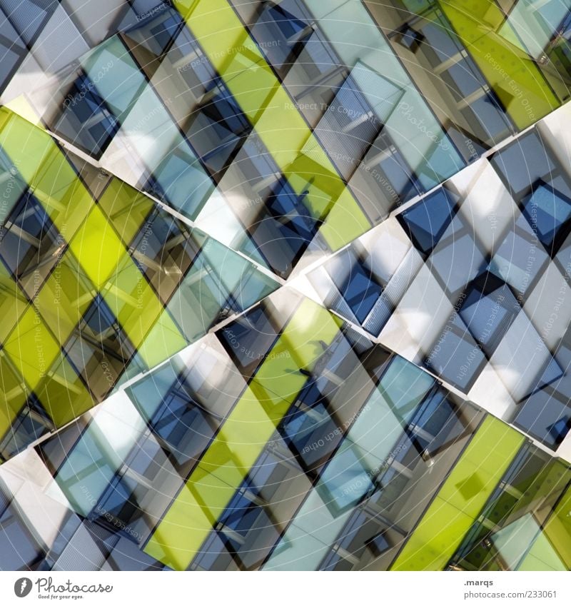 A Cross Style Design Building Facade Window Line Exceptional Uniqueness Modern Blue Green White Chaos Colour Perspective Surrealism Symmetry Double exposure