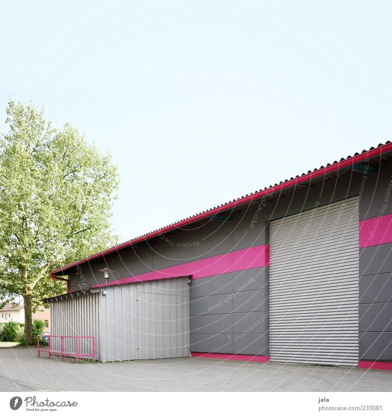 PINk Cloudless sky Tree Industrial plant Factory Manmade structures Building Architecture Gray Pink Colour photo Exterior shot Deserted Copy Space top