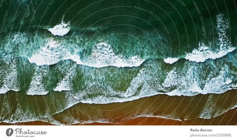 Aerial View From Flying Drone Of Ocean Waves Crushing On Beach Environment Nature Landscape Sand Water Summer Beautiful weather Warmth Coast Blue Brown Green