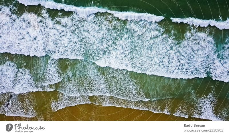 Aerial View From Flying Drone Of Ocean Waves On Beach Environment Nature Landscape Sand Water Summer Beautiful weather Warmth Coast Simple Exotic Far-off places