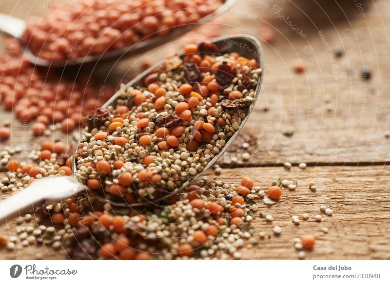 red lentils, white quinoa, barberries on old spoon Vegetable Nutrition Eating Dinner Vegetarian diet Diet Spoon Lifestyle Healthy Fitness Overweight Allergy