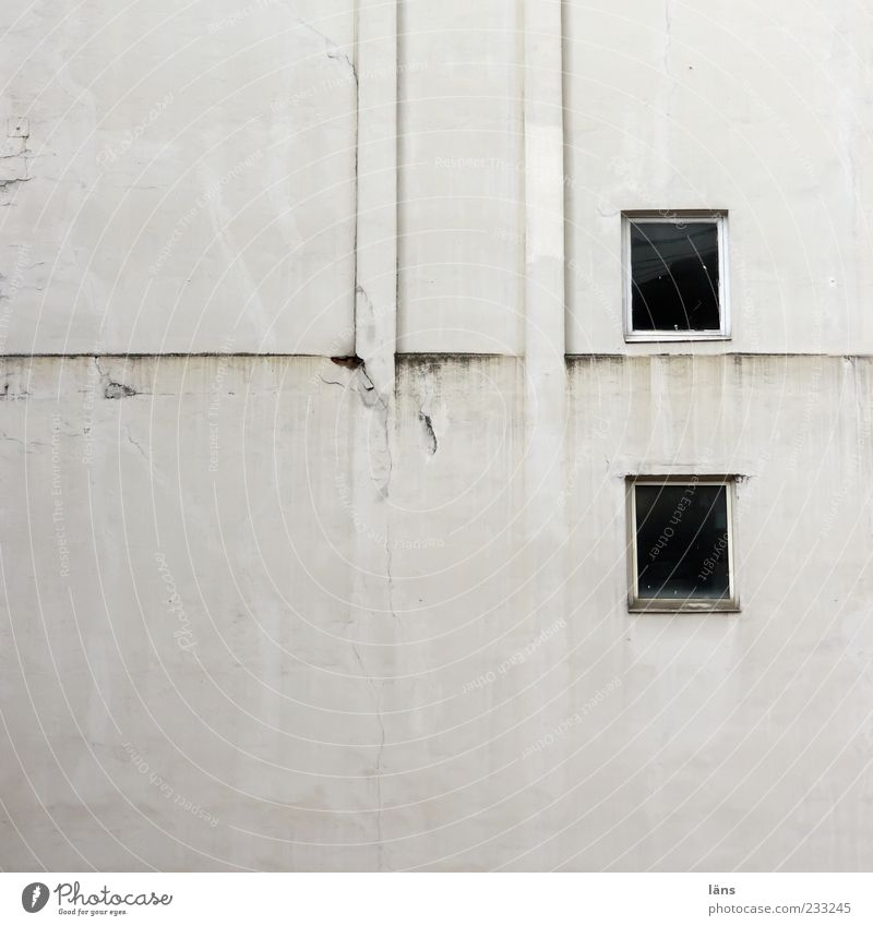 two plus two House (Residential Structure) Facade Window Chimney Old Authentic Dirty Sharp-edged Plaster Colour photo Exterior shot Deserted Copy Space left
