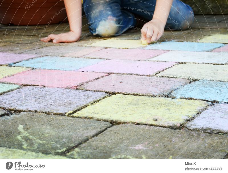 a lot of work Leisure and hobbies Playing Human being Child Girl 1 3 - 8 years Infancy Art Artist Painter Draw Multicoloured Cobblestones Paving stone Chalk