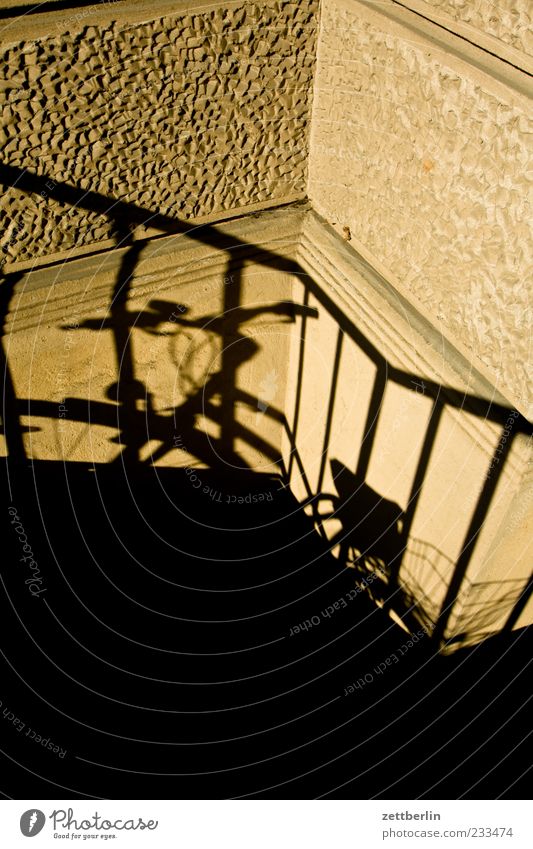 bicycle Summer Stand Wait Shadow Handrail Colour photo Subdued colour Exterior shot Detail Deserted Copy Space top Copy Space bottom Morning Day Light Sunlight