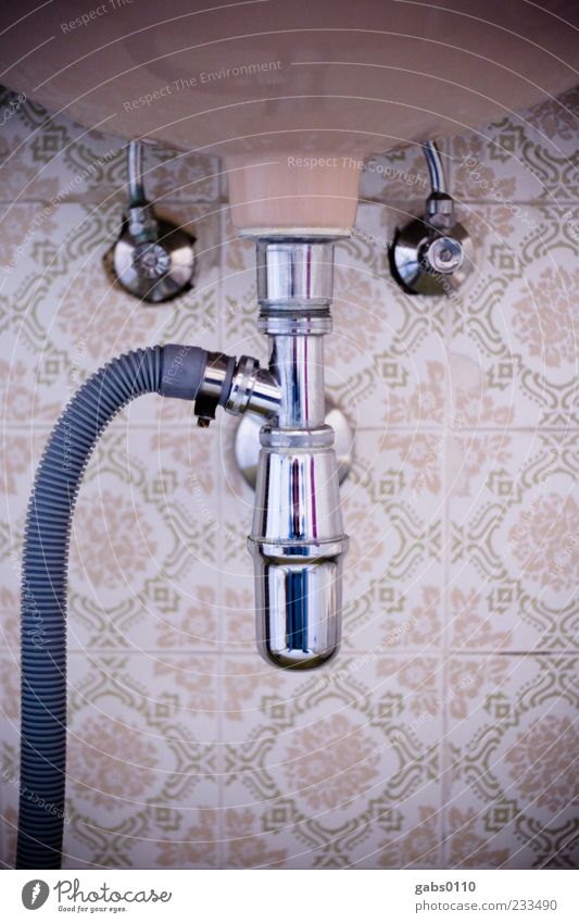 My bathroom Bathroom Drainpipe Drainage Tile Old Old building Hose Water Sink Clean Cold Warm water Pattern Metal Fittings Conduit Brown Beige Green Gray Block