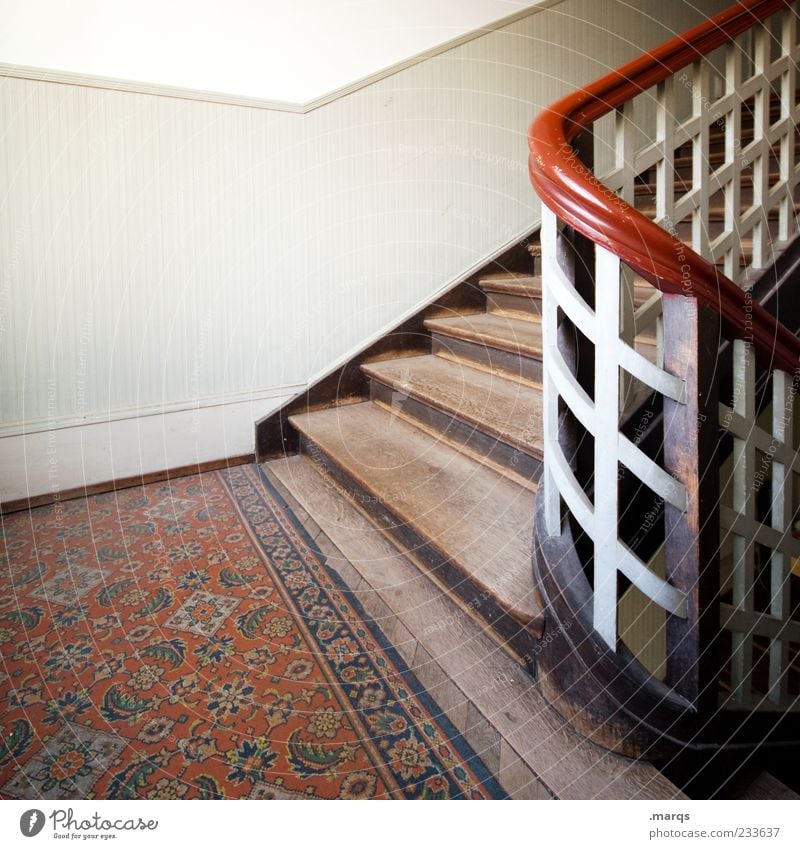 Up Flat (apartment) Interior design Stairs Staircase (Hallway) Banister Old building Wood Nostalgia Perspective Go up Subdued colour Interior shot Deserted