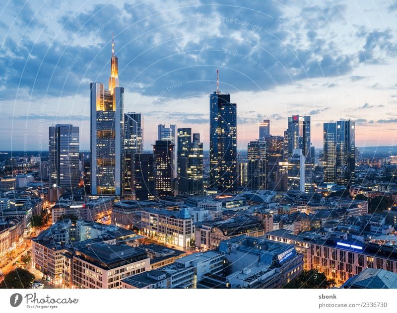 Evening in Mainhattan Office Business Frankfurt Town Downtown Skyline High-rise Manmade structures Building Architecture Vacation & Travel City cityscape