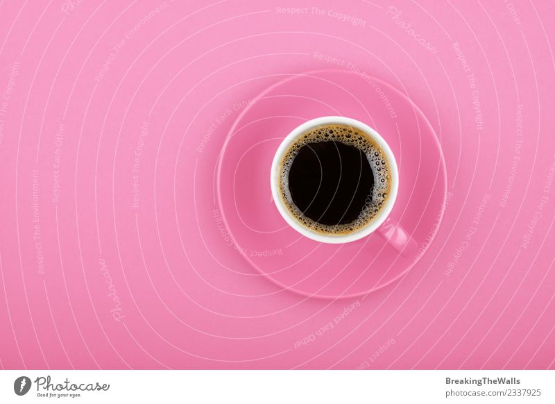 Close up black coffee in cup over pink background To have a coffee Beverage Hot drink Coffee Espresso americano Mug Saucer Paper Pink Black Pastel tone