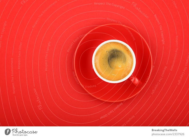 Close up espresso cup over red background Nutrition Breakfast To have a coffee Diet Beverage Drinking Hot drink Coffee Espresso americano black coffee Mug