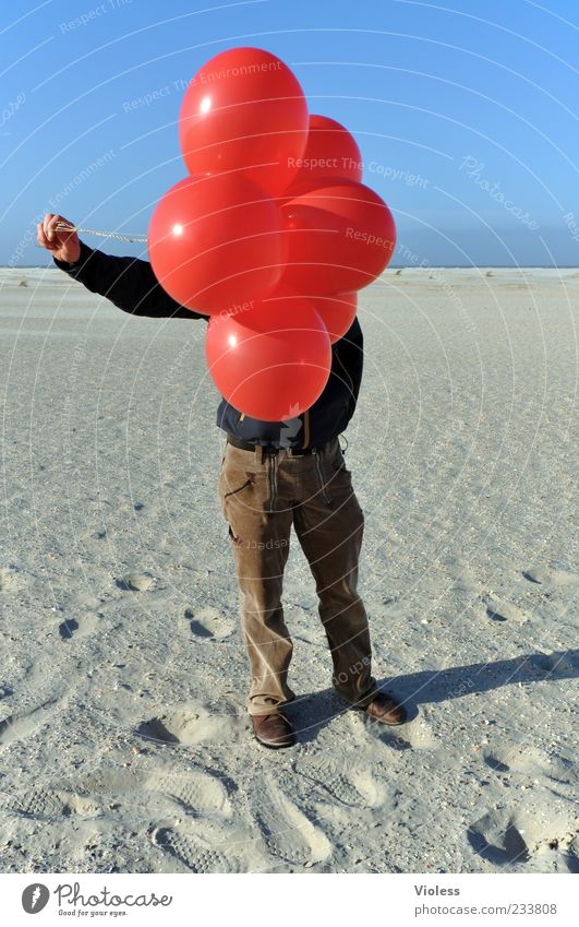 Spiekeroog. I got 'em back. I got 'em back.) 1 Human being Sand Beautiful weather Beach North Sea To hold on Flying Illuminate Red Balloon Colour photo