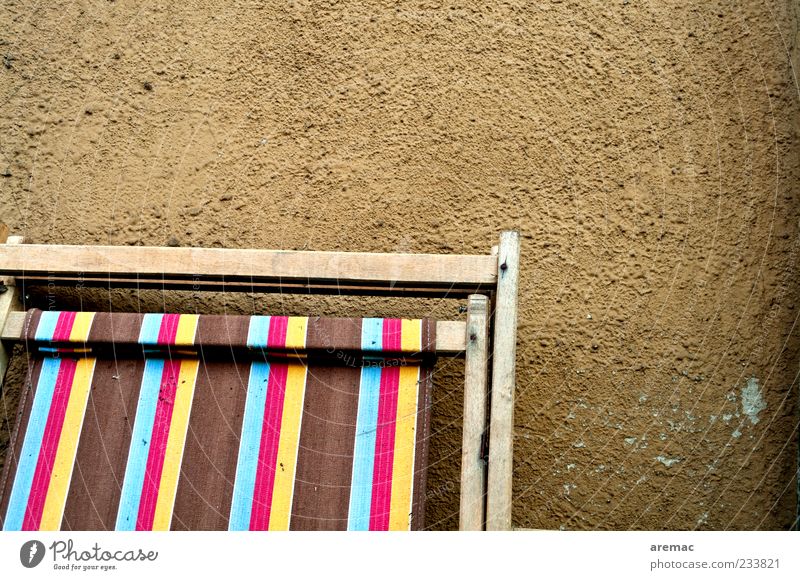 summer sale Relaxation Chair Old Brown Cloth Deckchair Colour photo Exterior shot Close-up Abstract Pattern Structures and shapes Deserted Day Multicoloured