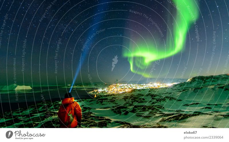 Northern Lights Observation in Greenland Nature Aurora Borealis Emotions Moody Jakobshavn headlamp Iceberg Disko Bay The Arctic Colour photo Multicoloured