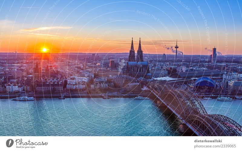 Skyline Cologne Architecture Town Downtown Old town Church Dome Train station Tourist Attraction Landmark Monument pretty Vantage point Rhine Cultural monument