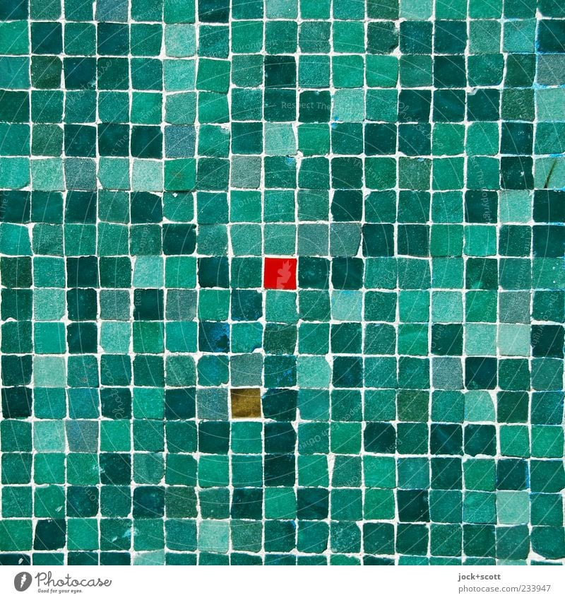 little red square Arts and crafts Street art Wall (building) Ornament Line Sharp-edged Small Many green Red Moody Center point Mosaic Square Play of colours