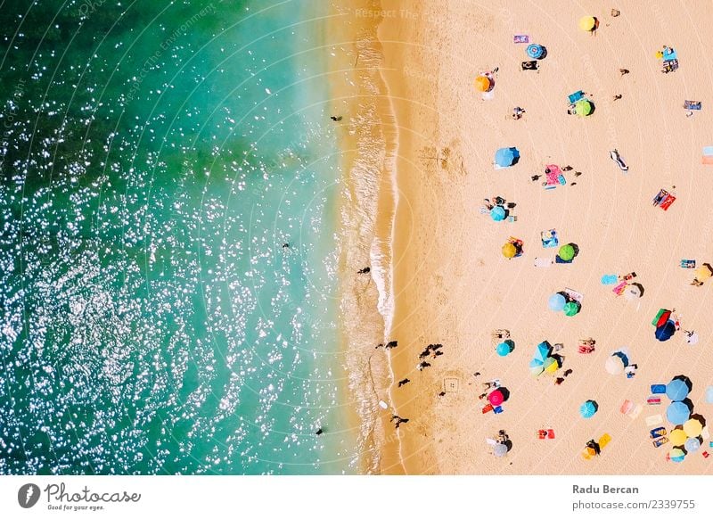 Aerial View Of People Relaxing On Beach In Portugal Vacation & Travel Trip Adventure Summer Summer vacation Sun Sunbathing Ocean Island Waves Swimming & Bathing