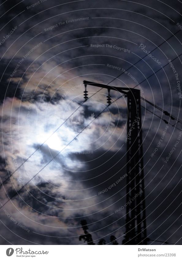 night of the full moon Full  moon Night Clouds Moody Witching hour Electricity pylon Long exposure Moon Sky Spooky