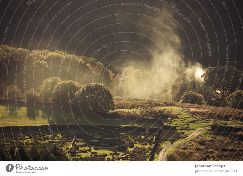 Landscape in Peak District, England Environment Nature Esthetic Joie de vivre (Vitality) Land Feature Smoke Fog Haze Agriculture Nature reserve Great Britain