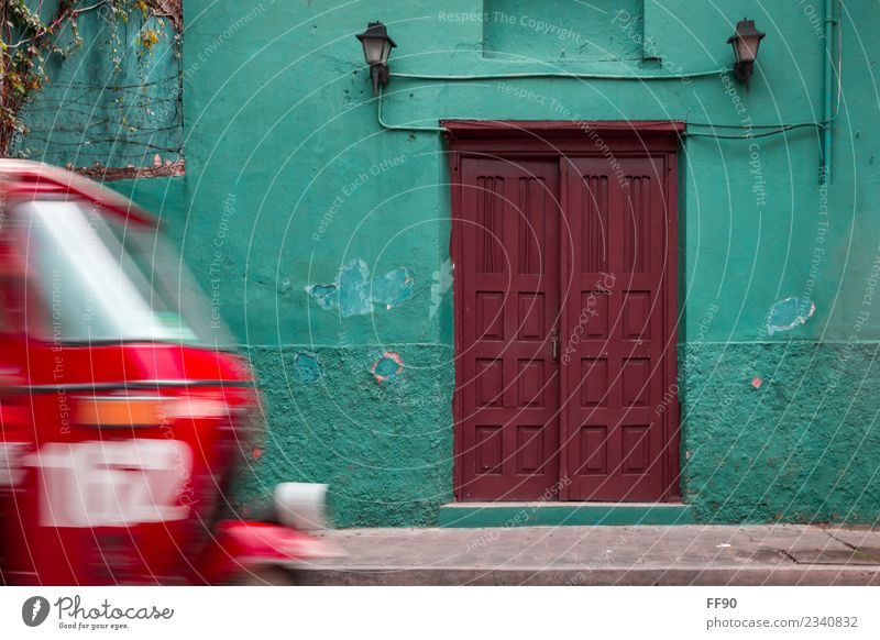 Typical Guatemala flores Central America Town Old town House (Residential Structure) Door Landmark Means of transport Tuc-Tuc Retro Brown Green Red Turquoise