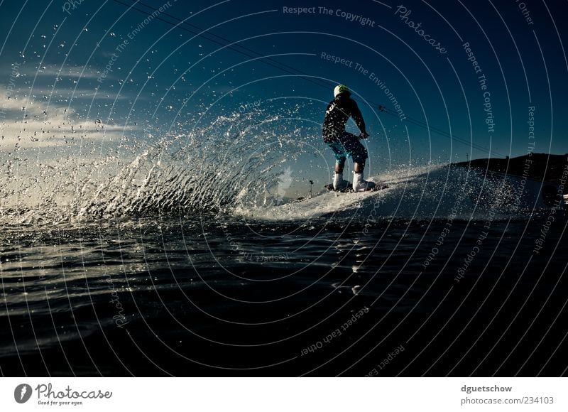 Wakeboarder - Approach Table Style Leisure and hobbies Sports Aquatics Masculine Man Adults Athletic Water Splash of water Colour photo Exterior shot Day Light