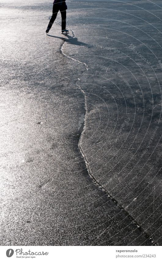 ice ice baby Winter Winter sports Ice-skating Legs Abdomen 1 Human being Frost Lake Walking Uniqueness Cold Sports Crack & Rip & Tear Frozen surface Ice-skates