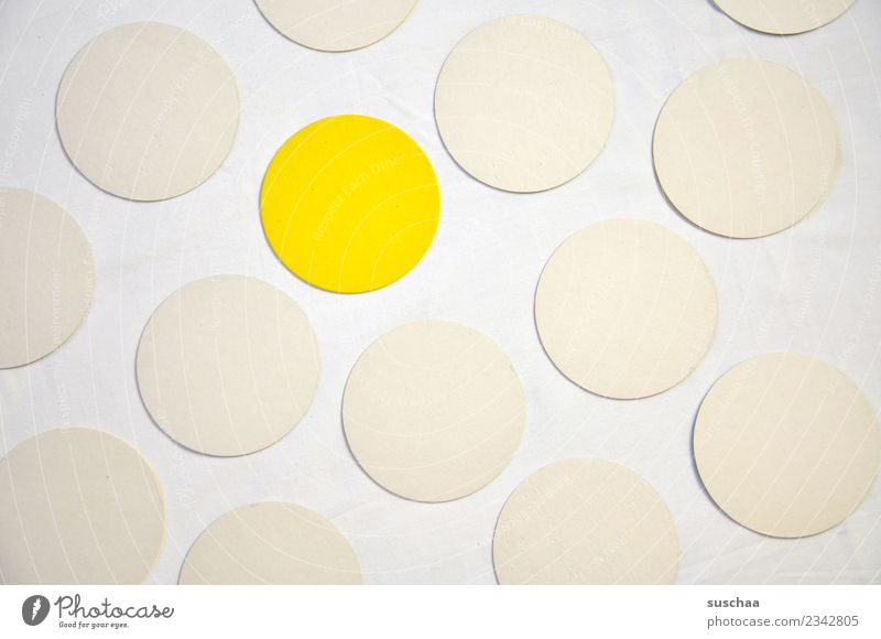 The yellow dot Round Circle Point White Yellow Symbols and metaphors Colour Unicoloured Pattern exception Outsider Inclusion Integration Marginal group