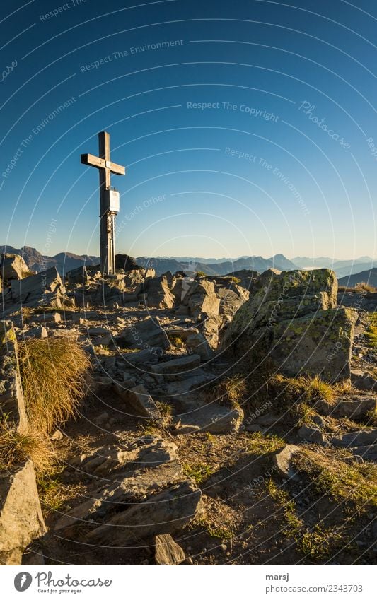 Stony path to the cross Harmonious Calm Meditation Vacation & Travel Tourism Trip Freedom Mountain Hiking Easter Good Friday Nature Autumn Alps ribbed corner