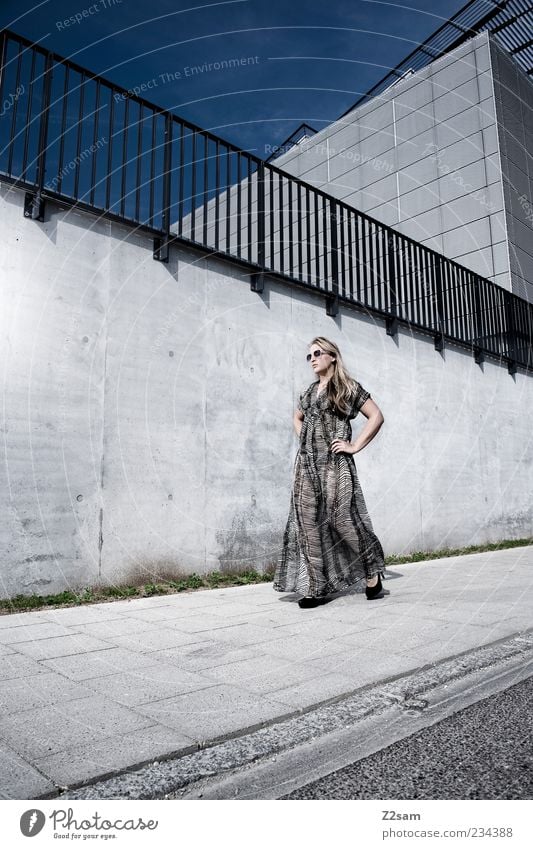 CATWALK Elegant Style Feminine Young woman Youth (Young adults) 1 Human being 18 - 30 years Adults Sky Summer Architecture Wall (barrier) Wall (building)