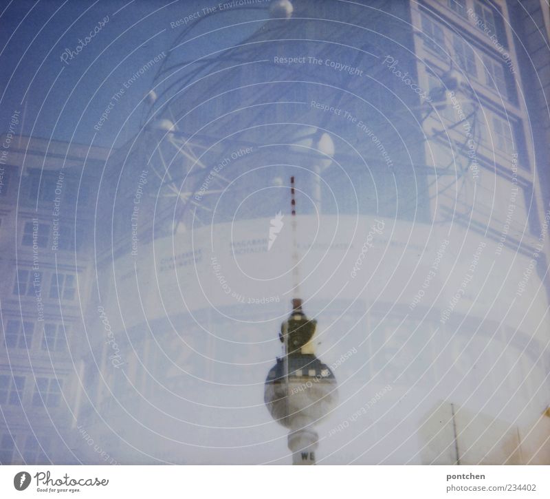 Polaroid double exposure. Berlin landmark. Television tower and world time clock Capital city Esthetic Exceptional Alexanderplatz Double exposure Landmark