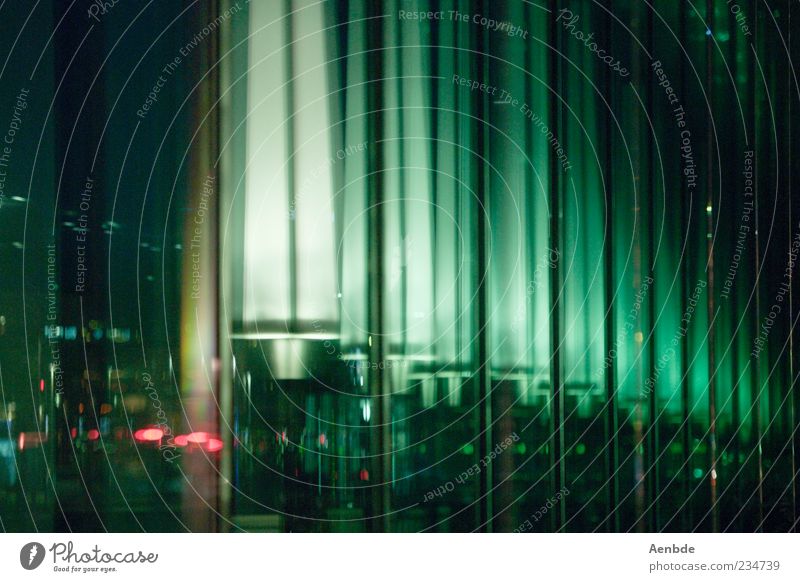 reflections Lucerne Deserted Esthetic Reflection Night Light Lamp Glass Green Rhythm Colour photo Exterior shot View from a window City light Copy Space right