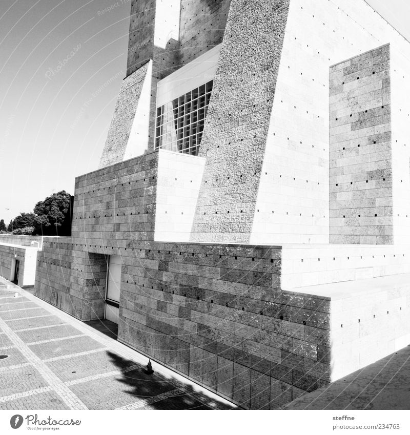 complicated body Museum Lisbon Portugal Architecture Wall (barrier) Wall (building) Facade Stone Modern Geometry Black & white photo Exterior shot Deserted