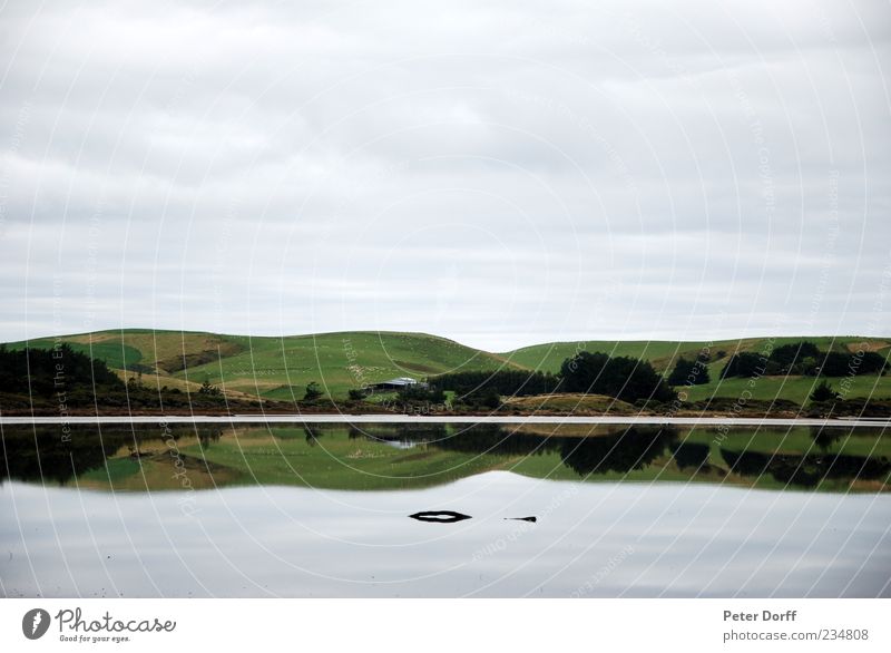 Mirrow Lake Nature Landscape Water Clouds Hill Coast Fluid Glittering Long Blue Green White Contentment Loneliness Equal Arrangement Symmetry Far-off places