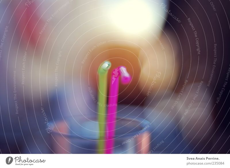 . Nutrition Beverage Cold drink Glass Straw Green Pink Cocktail 2 Colour photo Interior shot Deserted Shallow depth of field Blur Copy Space top