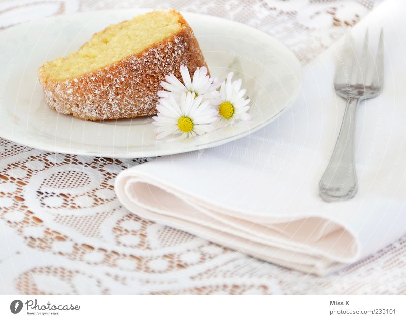 cakes Food Dough Baked goods Cake Dessert Nutrition To have a coffee Feasts & Celebrations Flower Bright Delicious Sweet White Fork Daisy Napkin Gugelhupf