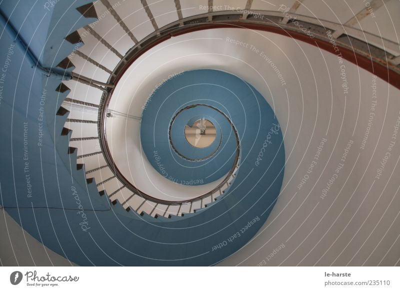 Spiral staircase into the light Lighthouse Stairs Stone Wood Metal Calm Colour photo Interior shot Copy Space right Winding staircase Handrail Deserted Tall