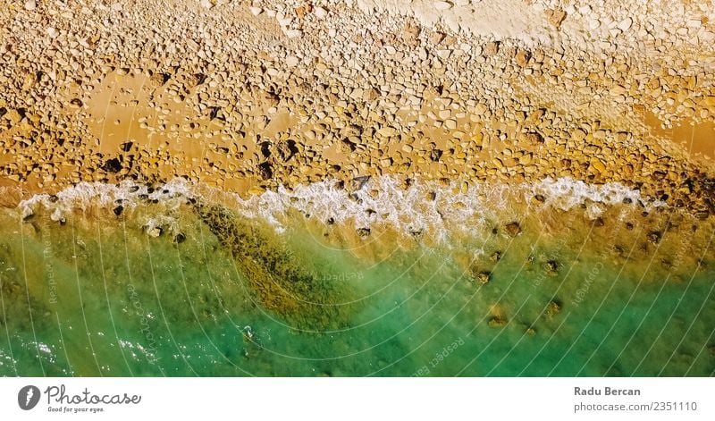 Aerial Drone View Of Dramatic Ocean Waves Environment Nature Landscape Earth Sand Water Summer Beautiful weather Warmth Rock Coast Beach Bay Discover