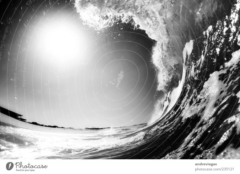 Spin the Black Circle Nature Water Joie de vivre (Vitality) Waves Beach Black & white photo Underwater photo Deserted Copy Space left Day Fisheye
